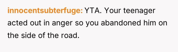 innocentsubterfuge YTA. Your teenager acted out in anger so you...