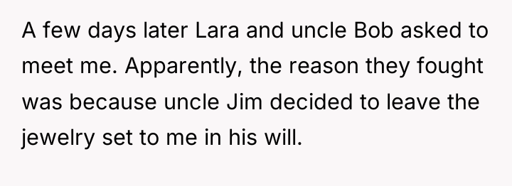 A few days later Lara and uncle Bob asked to...