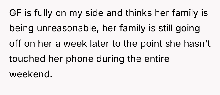 GF is fully on my side and thinks her family...