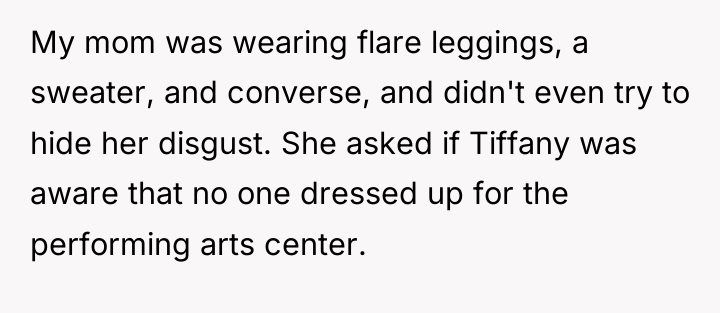 My mom was wearing flare leggings, a sweater, and converse,...
