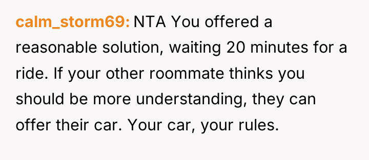 calm_storm69 NTA You offered a reasonable solution, waiting 20 minutes...