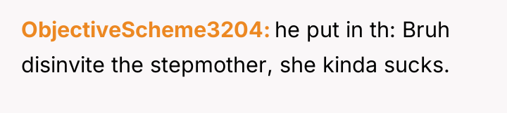 ObjectiveScheme3204 he put in th: Bruh disinvite the stepmother, she...