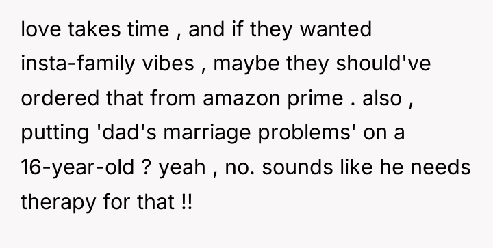 love takes time , and if they wanted insta-family vibes...