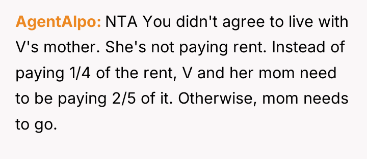 AgentAlpo NTA You didn't agree to live with V's mother....