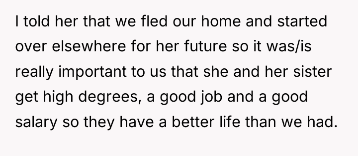 I told her that we fled our home and started...