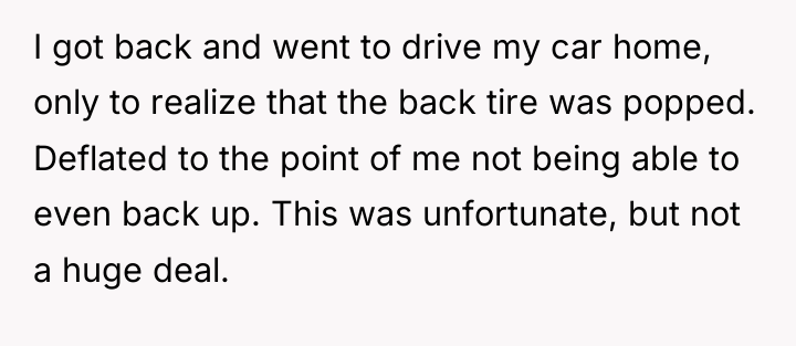 I got back and went to drive my car home,...