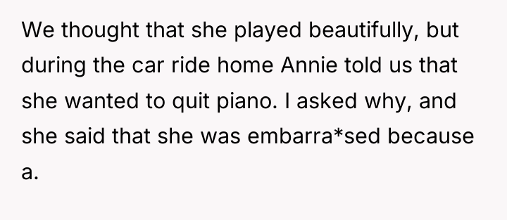 We thought that she played beautifully, but during the car...