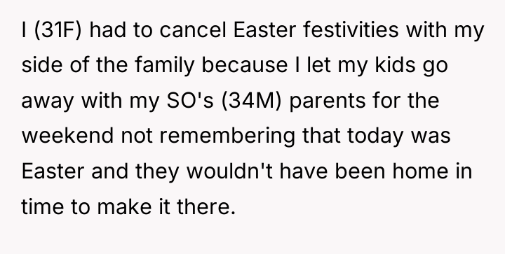 I (31F) had to cancel Easter festivities with my side...