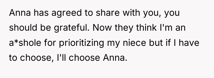Anna has agreed to share with you, you should be...