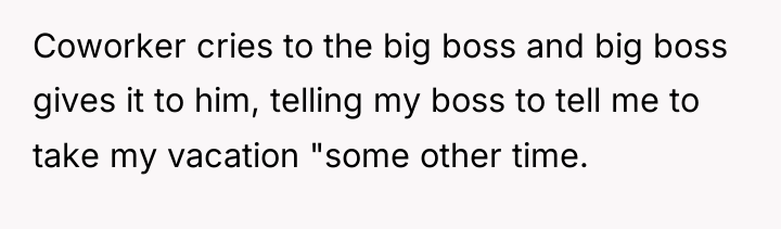 Coworker cries to the big boss and big boss gives...