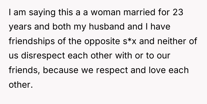 I am saying this a a woman married for 23...