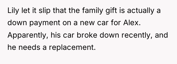Lily let it slip that the family gift is actually...