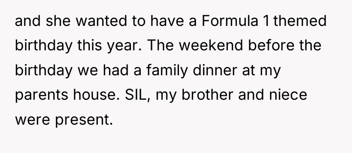 and she wanted to have a Formula 1 themed birthday...