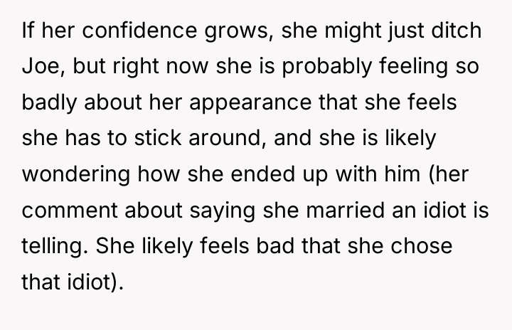 If her confidence grows, she might just ditch Joe, but...