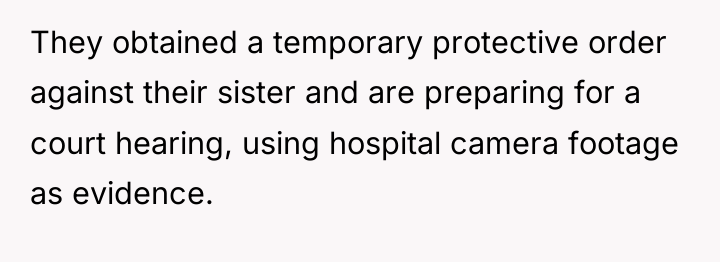 They obtained a temporary protective order against their sister and...