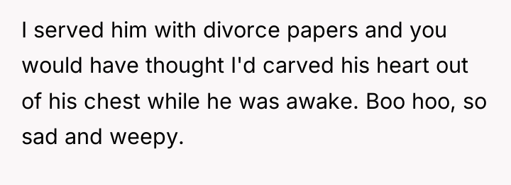 I served him with divorce papers and you would have...