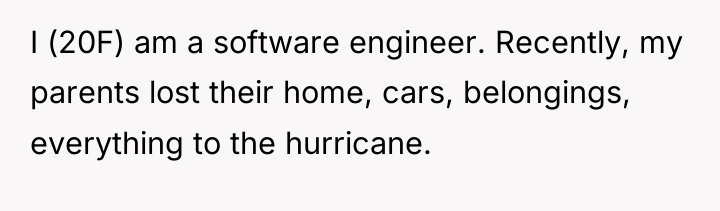 I (20F) am a software engineer. Recently, my parents lost...