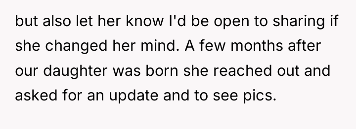 but also let her know I'd be open to sharing...