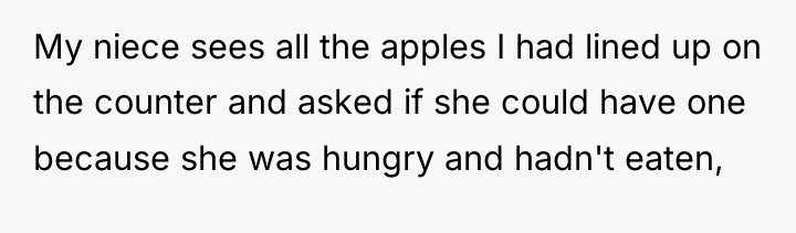 My niece sees all the apples I had lined up...