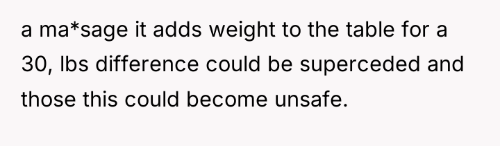 a ma*sage it adds weight to the table for a...