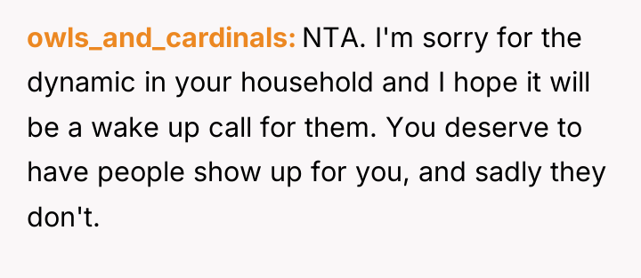 owls_and_cardinals NTA. I'm sorry for the dynamic in your household...