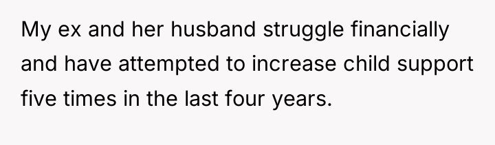 My ex and her husband struggle financially and have attempted...