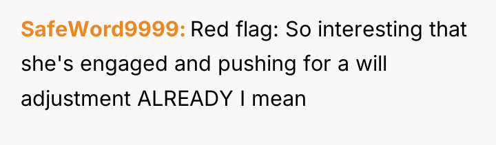 SafeWord9999 Red flag: So interesting that she's engaged and pushing...