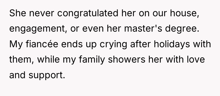 She never congratulated her on our house, engagement, or even...