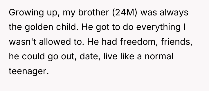 Growing up, my brother (24M) was always the golden child....