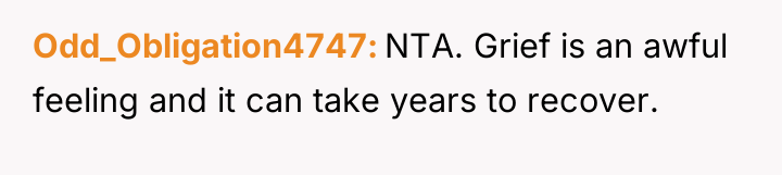 Odd_Obligation4747 NTA. Grief is an awful feeling and it can...