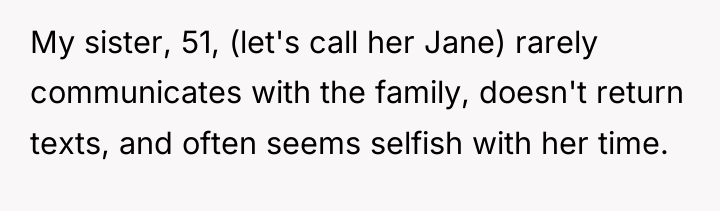 My sister, 51, (let's call her Jane) rarely communicates with...