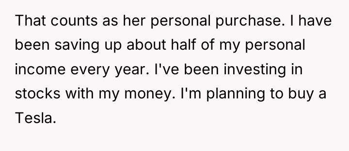 That counts as her personal purchase. I have been saving...
