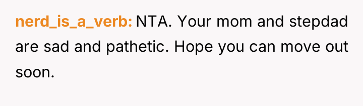 nerd_is_a_verb NTA. Your mom and stepdad are sad and pathetic....