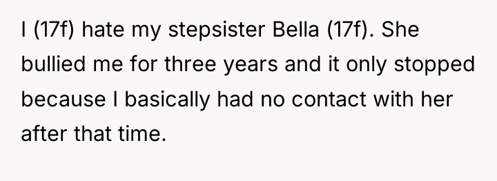 I (17f) hate my stepsister Bella (17f). She bullied me...
