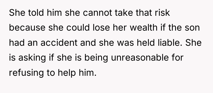 She told him she cannot take that risk because she...
