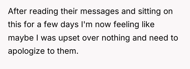 After reading their messages and sitting on this for a...