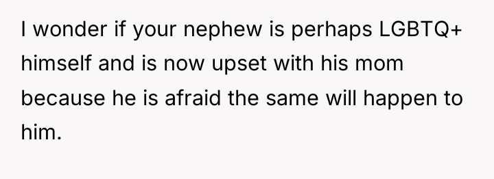 I wonder if your nephew is perhaps LGBTQ+ himself and...