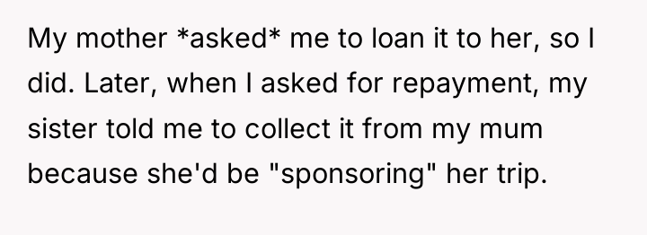 My mother *asked* me to loan it to her, so...