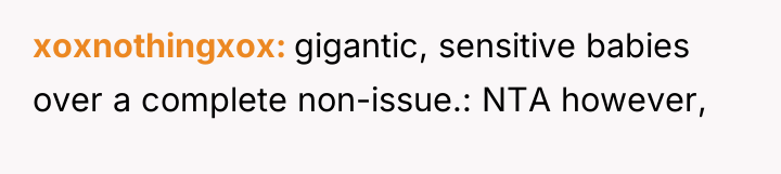xoxnothingxox gigantic, sensitive babies over a complete non-issue.: NTA however,