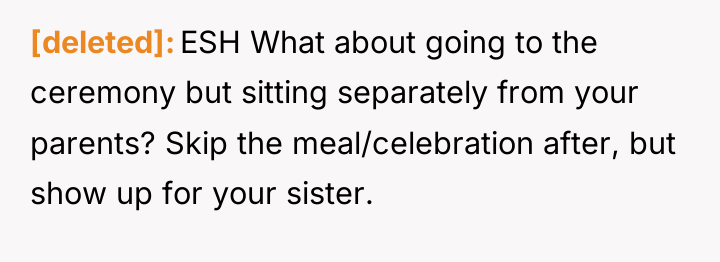 [deleted] ESH What about going to the ceremony but sitting...
