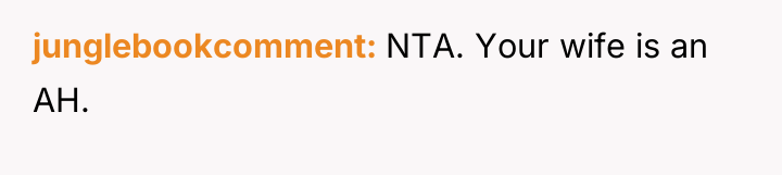 junglebookcomment NTA. Your wife is an AH.
