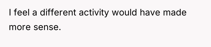 I feel a different activity would have made more sense.