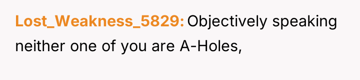 Lost_Weakness_5829 Objectively speaking neither one of you are A-Holes,