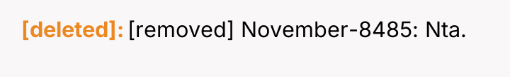 [deleted] [removed] November-8485: Nta.