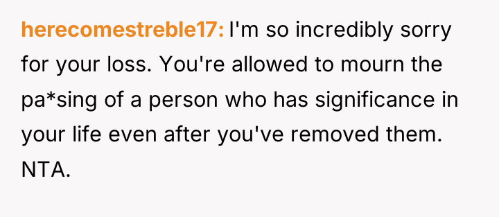 herecomestreble17 I'm so incredibly sorry for your loss. You're allowed...