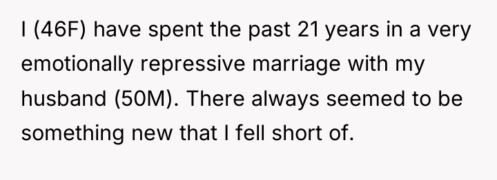 I (46F) have spent the past 21 years in a...