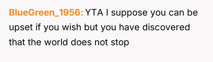 BlueGreen_1956 YTA I suppose you can be upset if you...