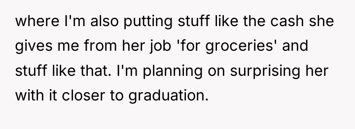 where I'm also putting stuff like the cash she gives...