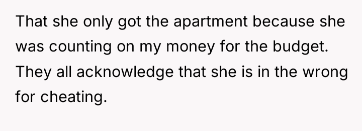 That she only got the apartment because she was counting...