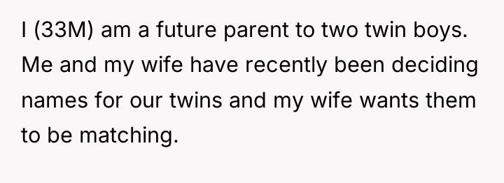 I (33M) am a future parent to two twin boys....